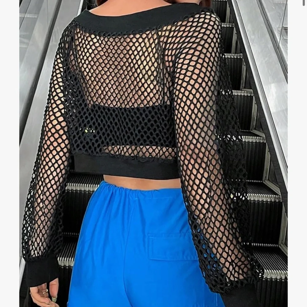 Black Mesh Off-Shoulder Top